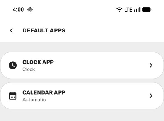 The new Default Apps screen under Advanced settings.
