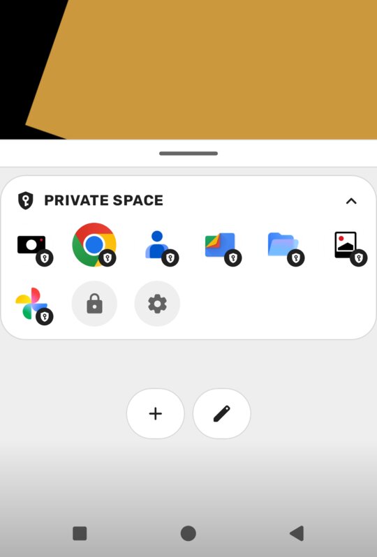 The Private Space folder on Dashboard with its lock and settings shortcuts.