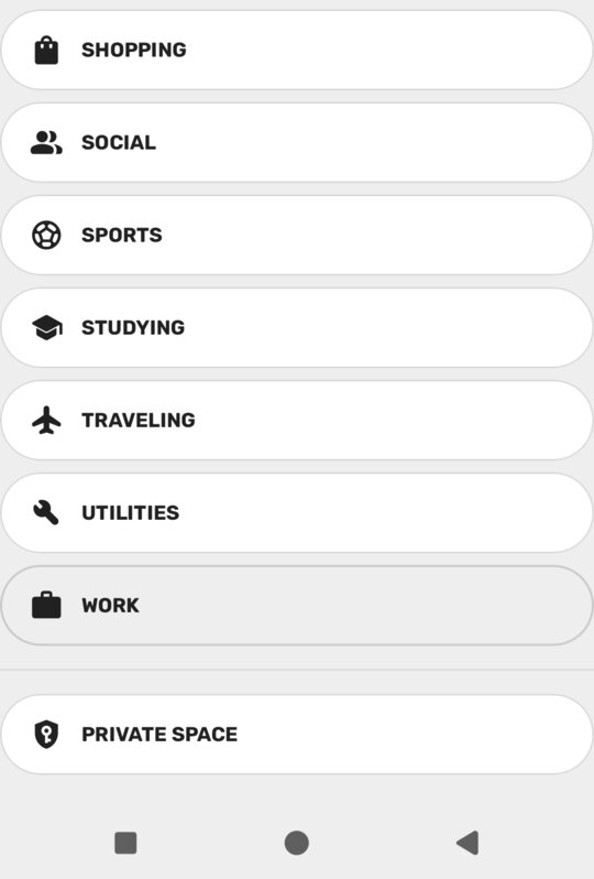 The Private Space folder in the folder picker.