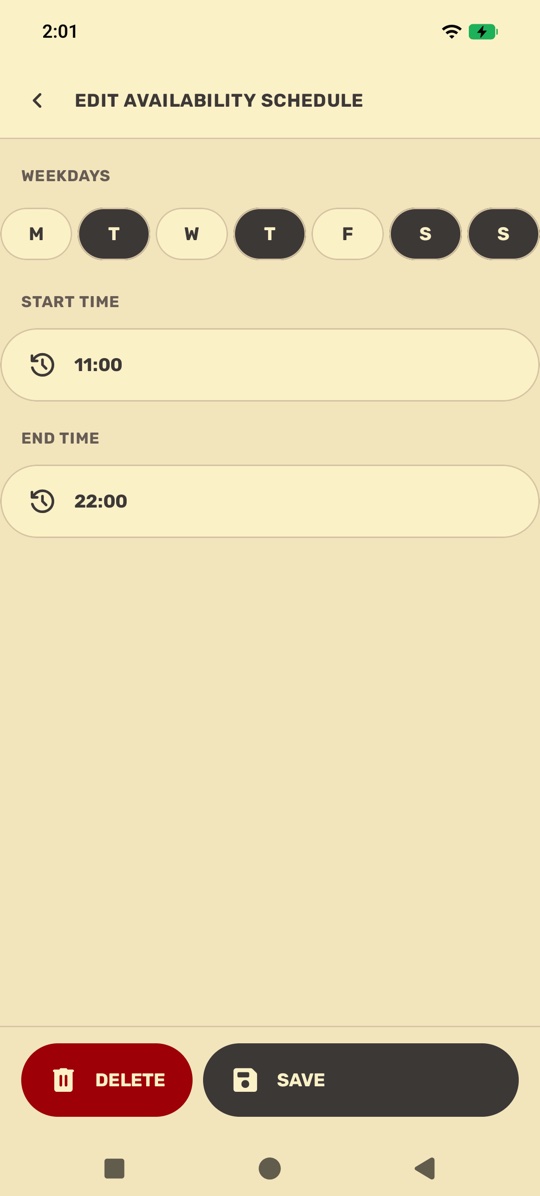Editing an availability schedule.